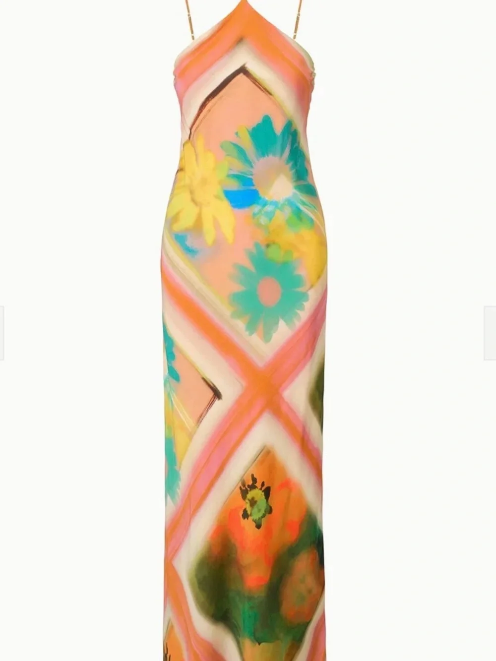 STAUD Superbloom maxi  Watercolor Slip Dress - Peach Multi